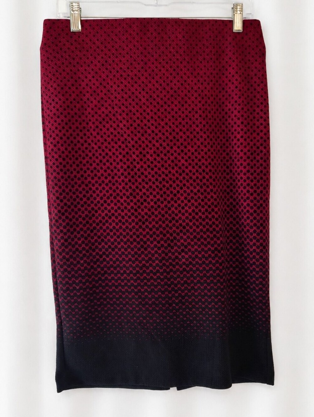 ECI New York Ombre Pencil Skirt Red & Black Polka Dot Stretch M Office Siren